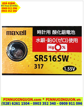 Pin SR516SW _Pin 317; Pin Maxell SR516SW 317 Silver oxide 1.55v _Made in Japan 